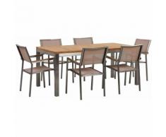 Gartenmöbel Set Teakholz 180 cm 6-Sitzer Textilbespannung beige GROSSETO