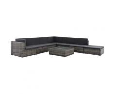 8-tlg. Garten-Lounge-Set mit Auflagen Poly Rattan Grau - Youthup
