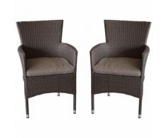 2 Stück Rattansessel, stapelbar, Polyrattanbespannung, braun-meliert + Sitzkissen / Gartensessel