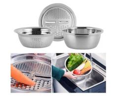 Hiasdfls - 3in1 Rührschüssel Küchensieb und Gemüseschneider Edelstahl Salatschüssel Sieb