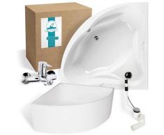 ® Eckbadewanne Komplettset 140 x 140 cm mit Wannenträger & Armatur & Ablaufgarnitur, Acrylwanne