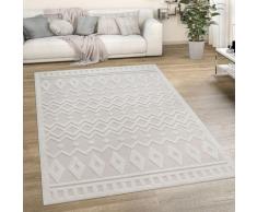 Outdoor Teppich Wetterfest Wohnzimmer Küchenteppich Skandi Ethno Muster Uni 3D 80x150 cm, Creme 3