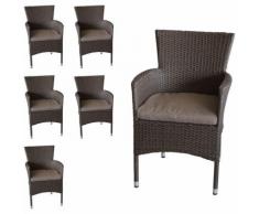 6 Stück Rattansessel, stapelbar, Polyrattanbespannung, braun-meliert + Sitzkissen / Gartensessel