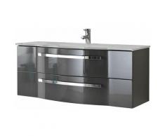 Badezimmer Waschtisch FES-4005-66 Hochglanz Lack Steingrau, inkl. Glaswaschbecken weiß - B/H/T:
