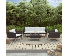 4-tlg. Garten-Lounge-Set mit Auflagen Poly Rattan Schwarz - Youthup