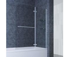 SONNI 100cm Badewannenaufsatz Faltwand 2-teilig Duschwand ESG Glas Duschabtrennung