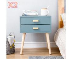 2x Nachttisch mit Schublade Nachttisch Schrank Massivholz Skandinavische 45x35x59.5cm(Hellgrau)