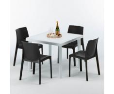 Polyrattan Tisch quadratisch mit 4 bunten Stühlen 90x90 Weiß WHITE PASSION | Rome Anthrazit Schwarz