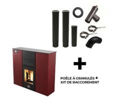 Sannover - Luft-Pelletofen Slim Alize 12,5 kW Bordeaux + Kaminbau-Anschluss-Set