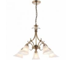 Hardwick Pendelleuchte, antikes Messing und Glas, 5 Glühbirnen