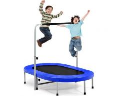 COSTWAY 2 Personen Trampolin mit hoehenverstellbarm Haltegriff, Mini Trampolin bis 150kg belastbar,