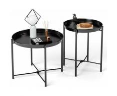 2X Beistelltisch Set Couchtisch Wohnzimmertisch Kaffeetisch Nachttisch mit abnehmbarem Tablett rund