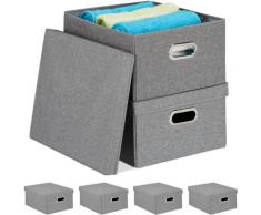 6 x Aufbewahrungsbox, faltbare Ordnungsbox mit Deckel, 25 Liter je Stoffbox, hbt 20,5 x 34,5 x 42