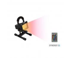 SYNERGY21 LED Fluter AKKU 10W RGB fernbedienbar IP65 Tragegestell schwarz EEK:A+