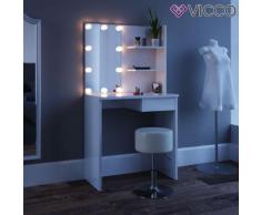 Schminktisch Weiß mit LED-Beleuchtung Kosmetiktisch Frisierkommode Frisiertisch Spiegel Make-Up