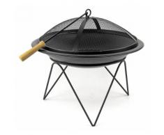 Feuer-Schale mit Grillrost schwarz 51cm Designer Pflanz-Schale Terrassen-Ofen Kamin Garten-Kamin Fe