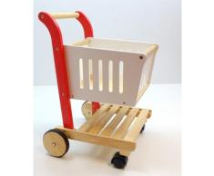Einkaufswagen für den Kaufladen / Material: Hartholz / Farbe: holzfarbend, rot + weiß lackiert / Maß