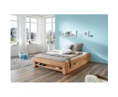 Futonbett Manuela, ohne Kopfteil, 90x200 Buche massiv geölt, inkl. Regal und Bettschubladen