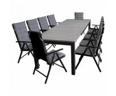 21tlg. Gartengarnitur XXL Ausziehtisch 224/284/344x100cm + 10x Hochlehner + 10x Sitzauflage