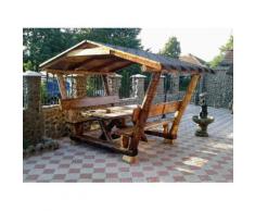 Casa Padrino Garten Pavillon Rustikal mit Tisch und 2 Gartenbänken - Eiche Massivholz - Überdachtes