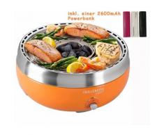 BBQ Holzkohlegrill Umluftgebläse Tischgrill Orange inkl. 2600mAh Powerbank