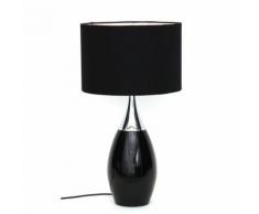 Tischleuchte rund 32cm schwarz Metall vernickelt Stoffschirm Nachttischlampe - Adrio