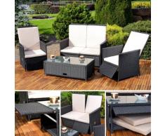 Gartenmöbel Set bestehend aus 2er Sessel Sofa / Tisch schwarz + Auflagen Lounge