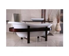 Freistehende Luxus Badewanne Jugendstil Toscane 1675mm Weiß/Holzgestell Braun - Antik Stil Badezimme