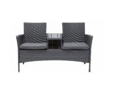 Polyrattan Gartenmöbel Sitzbank mit Tisch dunkelgrau