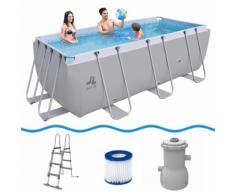 Jilong Swimming Pool Set Passaat Grey - Schwimmbad 400x200x99 cm, Stahlrahmen-Schwimmbecken mit Filt