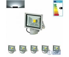 ECD Germany 5 x LED Flutlicht Fluter 20W Ip65 Kaltweiß Bewegungsmelder Außenstrahler Wandstrahler
