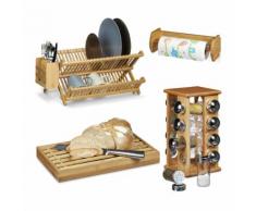 relaxdays 4 tlg. Küchen Set Gewürzständer Abtropfgitter Brotschneidebrett Rollenhalter