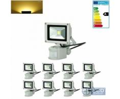 ECD Germany 8 x LED Flutlicht Fluter 10W Ip65 Warmweiß Bewegungsmelder Außenstrahler Wandstrahler