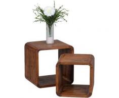 "2-tlg. Sheesham Wandregal & Beistelltisch quadratisch Set "Alana" Massivholz braun"