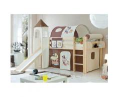 Spielbett mit Turm Kasper, Kiefer massiv, natur lackiert, Pirat, braun-beige, 90 x 200 cm beige/braun