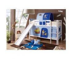 Spielbett Lupo, Buche massiv, weiß lackiert, Pirat, hellblau-dunkelblau, 90 x 200 cm