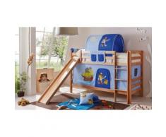 Spielbett Lupo, Buche massiv, natur lackiert, Pirat, hellblau-dunkelblau, 90 x 200 cm