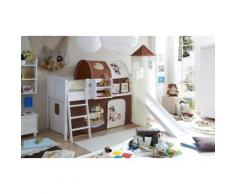 Spielbett mit Turm Ekki Country, Kiefer massiv, weiß lackiert, Pirat, braun-beige, 90 x 200 cm beige/braun