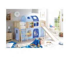Spielbett Ekki Country, Kiefer massiv, natur lackiert, Pirat, hellblau-dunkelblau, 90 x 200 cm