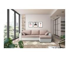 JUSTyou Anelis Ecksofa Rechts Kuntleder TANGO Velours SOFIA Weiß Rosa