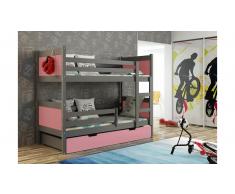 JUSTyou Leon Etagenbett Graphit Rosa 80x160 cm