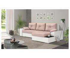 JUSTyou Hattie Ecksofa Rechts Kuntleder TANGO Velours SOFIA Weiß Rosa