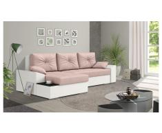 JUSTyou Hattie Ecksofa Links Kuntleder TANGO Velours SOFIA Weiß Rosa