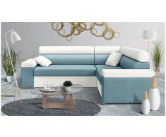 JUSTyou Sheri Ecksofa Rechts Kuntleder TANGO Velours SOFIA Weiß Blau
