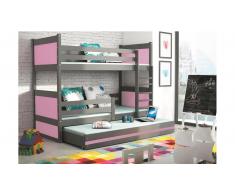 JUSTyou Lora mit Extrabett Etagenbett 90x200 cm Graphit Rosa