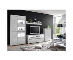 JUSTyou Edelstein Wohnwand Anbauwand Schrankwand Weiß Matt | Weiß Hochglanz