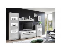 JUSTyou Edelstein Wohnwand Anbauwand Schrankwand Weiß Matt | Weiß Hochglanz