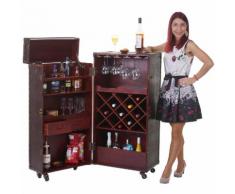 Barschrank HWC-A25 Weinregal Hausbar Koffer, Eukalyptusholz rollbar 123x61x59cm ~ Variantenangebot