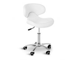 Physa Rollhocker mit Lehne Arbeitshocker Salonhocker Andria White (weiß, polierter Stahl, PVC-Bezug, 360° drehbare Rollen, Variable Sitzhöhe)