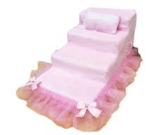 Rosa klappbare Haustiertreppe Katze Hundeleiter mit Rock, Haustier Trainingshocker zum Klettern Hochbett, abnehmbare waschbar (Size : 40×80×40cm)